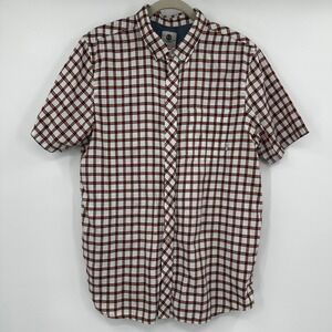 Element Mens Short‎ Sleeve Plaid Button Down Shirt White Orange Black Large